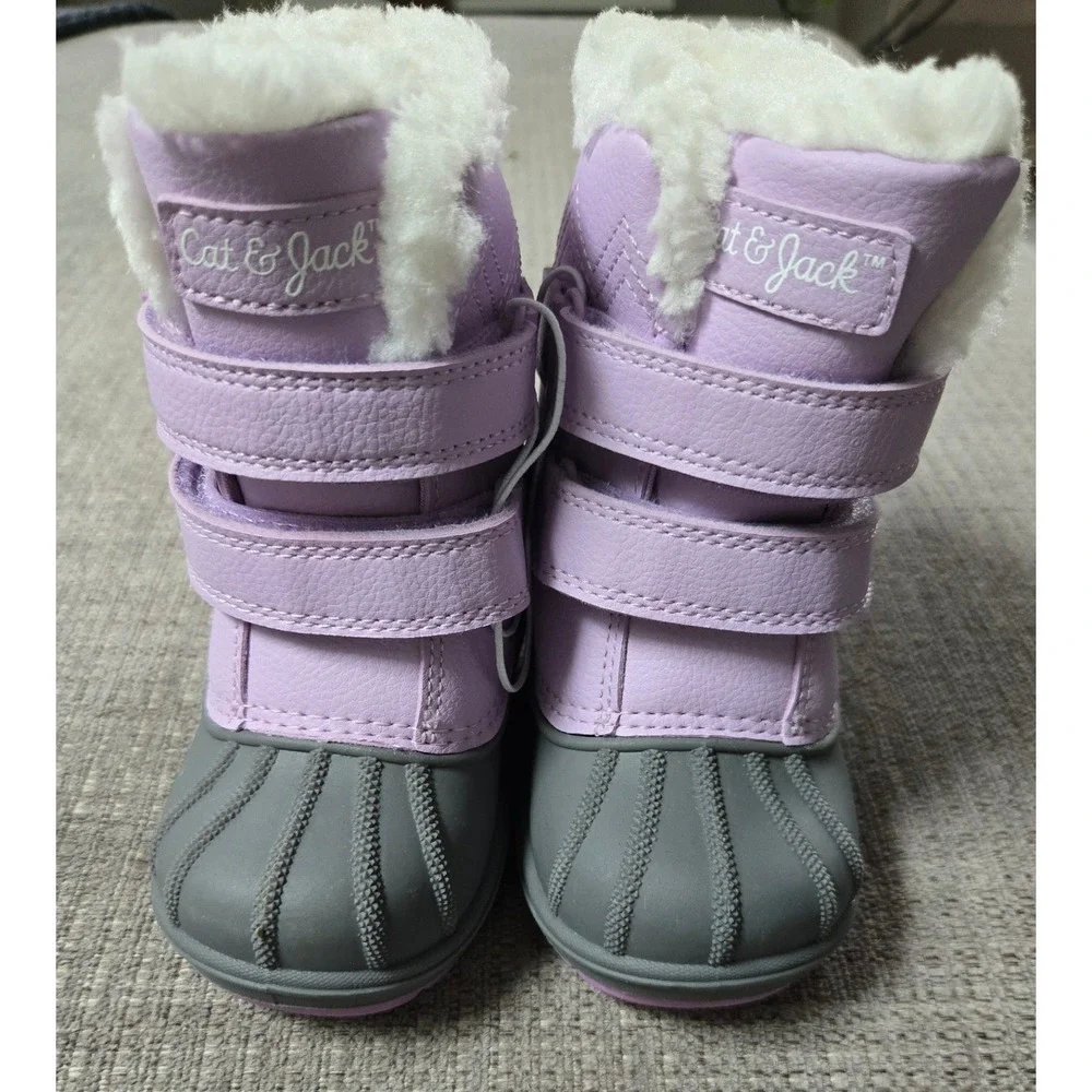 Cat & Jack Toddler Girls Purple Grey Faux Fur Snow Boots Size 5 Duck Boots